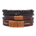 Men's multilayered leather bracelet set with brown wooden beads and hand-woven ropes - Coffee Vintage Set (Style B)
