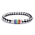 Geflochtenes Lederarmband in Schwarz-Weiß mit buntem Regenbogen-Magnetverschluss - Schwarz Weiß