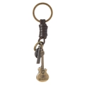 Vintage bronze guitar and leather keychain with music motif and inspirational metal tag - Guitar