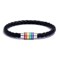 Geflochtenes schwarzes Lederarmband mit poliertem Regenbogen-Magnetverschluss für Unisex - Schwarz