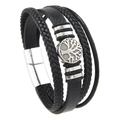 Pulsera multicapa de cuero para hombre con amuleto de árbol de la vida y cierre magnético - 19cm / Negro