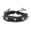 Punk-Rock-Armband aus schwarzem Leder, mehrlagig geflochten, mit silbernen Metallstacheln - Schwarz