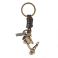 Vintage bronze anchor keychain with brown leather strap and miniature scooter model charm - Scooter