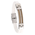 Pulsera para hombre de cuero trenzado blanco con detalles de acero inoxidable y oro - Cable Acero Oro + Cuero Blanco