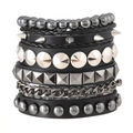 Multi-layer punk men's bracelet featuring silver studs and black leather band - 4-Piece Set Style D
