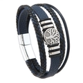 Pulsera multicapa de cuero azul marino y negro para hombre con dije plateado árbol de la vida - 19cm / Azul
