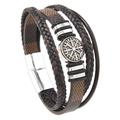 Men's punk leather bracelet with Viking Vegvisir compass and silver magnetic clasp - 19cm / Retro Brown