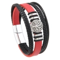 Pulsera multicapa de cuero trenzado negro y rojo con dije del Árbol de la Vida plata - 19cm / Rojo