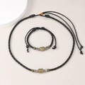 Retro Tibetisches Swastika Totem Halskette und Armband Set mit verstellbarem Wachsseil - Halskette & Armband Set