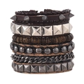 Men's multi-layer punk bracelet set with leather studs, beads and metal chains - 4-Piece Set Style G