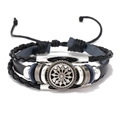 Pulsera multicapa de cuero trenzado con dije de girasol y cuerda ajustable de estilo punk - Negro