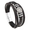 Pulsera multicapa para hombre en cuero marrón con amuleto Árbol de la Vida y cierre magnético - 19cm / Marrón Retro