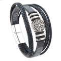 Men's multi-layer braided leather bracelet with Viking compass and magnetic clasp - Retro Blue