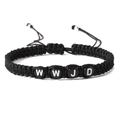 Adjustable black woven bracelet with WWJD letter beads and drawstring closure - WWJD Letter Style (Style B)