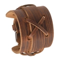 Brazalete de hombre en cuero marrón vintage ancho con costuras punk y hebilla ajustable - Marrón