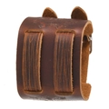 Pulsera ancha de cuero marrón para hombre con motivos de dragón grabados y estilo punk - Marrón
