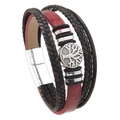 Men's multi-layer braided leather bracelet with silver tree of life charm and magnetic clasp - Retro Red