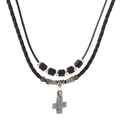 Mehrlagige Retro-Halskette mit Kreuzanhänger, Vintage-Alloy-Perlen und Wachskordel - Halskette