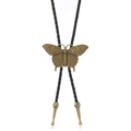 Vintage butterfly Bolo Tie with bronze pendant and black braided PU leather necklace - Black Leather And Antique Bronze