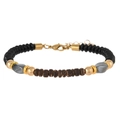 Bracelet ajustable en perles d'obsidienne noire, hématite et bois de coco naturel poli - Bracelet