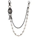 Double-layer punk dice trouser chain with vintage silver alloy links and leather detail - Antique Silver