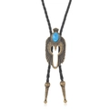 Vintage eagle bolo tie with turquoise pendant on black braided leather cord necklace - Bronze Hollow Feather Style (Style C)