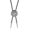 Retro-Bolo-Tie mit Pentagramm-Stern und schwarzer geflochtener Lederkordel - Schwarzes Leder Und Antik-Silber