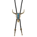 Detail einer Vintage-Bolo-Krawatte mit bronzenem Bullenkopf und Türkissteinen - Stierkopf Stil / Bronze
