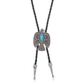 Vintage western bolo tie with silver thunderbird pendant and turquoise stone on black cord - Vintage Silver Tone Thunderbird Style (Style A)