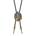 Vintage eagle bolo tie with turquoise stone and black braided cord in retro gold finish - Vintage Gold Eagle Style (Style B)