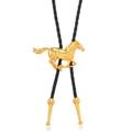 Vintage Western Bolo Tie mit goldenem Pferdependel und schwarzer geflochtener Kordel - Gold