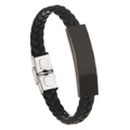 Pulsera trenzada de cuero negro para hombre con placa de metal y cierre de acero inoxidable - Negro Galvanizado