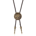 Vintage Western Bolo Tie mit Bronze Pentagramm Stern Anhänger und brauner Kordel - Braunes Leder + Antike Bronze
