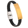 Pulsera trenzada negra minimalista con placa de metal dorado y cierre de acero pulido - Dorado