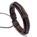 Bracciale multistrato in pelle intrecciata marrone scuro con cordino in cera regolabile - Stile Intrecciato Multistrato Vintage Marrone Scuro (A)