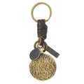 Vintage bronze keychain with braided brown leather strap and engraved metal charms - Zodiac Pattern