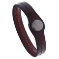 Detail of dark brown leather bracelet featuring contrast stitching and vintage metal snap - Brown