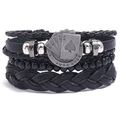 Multilayer black woven leather bracelet set with poker spades and silver beads - Three-Piece Set