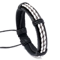 Bracciale multistrato in pelle intrecciata nera con dettagli in corda bianca e marrone - Stile Intrecciato a Croce Nero Bianco Marrone (B)