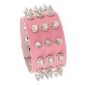 Pink punk style PU leather bracelet with five rows of sharp silver metal rivets - Pink