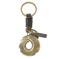 Vintage bronze keychain with brown braided leather and engraved heart quote pendant - Transfer Ring