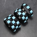 Punk Lederarmband Set mit schwarzen und blauen quadratischen Nieten und Druckknöpfen - 3er-Set (S/M/L) / Schwarz & Gebürstetes Hellblau
