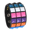 Pulsera punk de cuero negro con remaches piramidales de colores y broches metálicos - Colorido 1