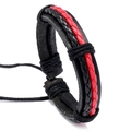 Bracciale da uomo intrecciato in pelle nera con inserto in cordino bicolore rosso e nero - Stile Intrecciato a Croce Contrasto Nero Rosso (C)