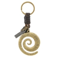 Vintage bronze spiral pendant keychain with dark brown woven leather and metallic charm - Spiral Pattern