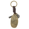 Vintage bronze keychain with leather weave and engraved inspirational pendants - Large Fingerprint