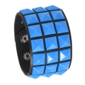 Pulsera punk de cuero con tres filas de tachuelas piramidales azules y botones de presión - Remaches de tres filas / Azul