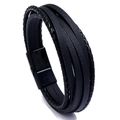 Men's multi-layer black braided leather bracelet with high-quality magnetic metal clasp - Black Clasp / Black