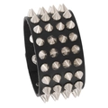 Pulsera punk de cuero negro ancho con cuatro filas de remaches de punta plateados - Estilo de 4 filas de púas