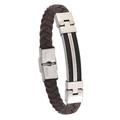 Brown braided leather bracelet for men with stainless steel and black cable details - Black Steel Cable + Brown Leather